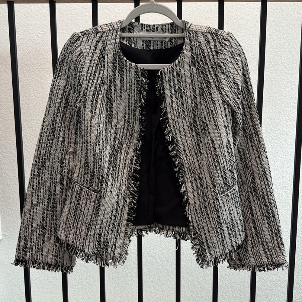 Anthropologie Ivory and Black Jacket Tweed Blazer